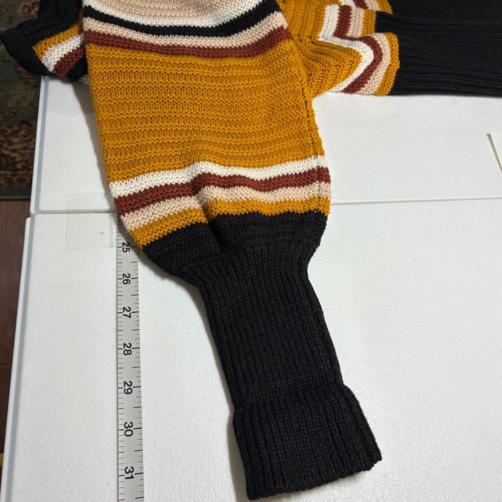 FCT WITH LOVE Chevron Knit Sweater Open Back Mustard Multi J4M1731S Small - Picture 8 of 10